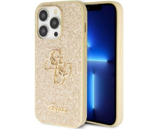 Guess iPhone 15 Pro Max Fixed Glitter 4G Metal Logo Case Apple Gold