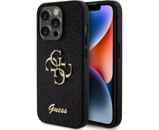 Guess iPhone 15 Pro Fixed Glitter 4G Metal Logo Case Apple Black