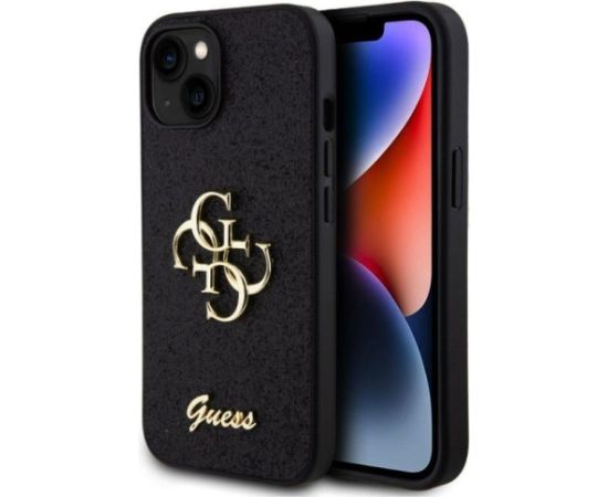 Guess iPhone 15 Fixed Glitter 4G Metal Logo Case Apple Black