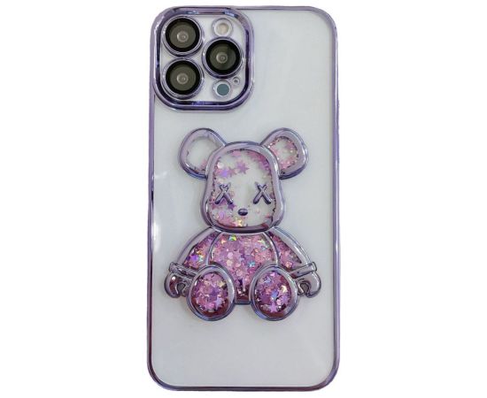 iLike iPhone 15 Pro Silicone Case Print Desire Bear Apple Purple
