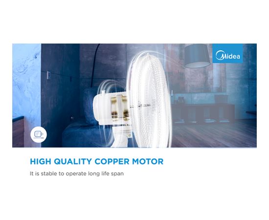 Midea Table fan, 40W, 40cm, 3 speeds, mechanical, noise level: 50-60 dB, Oscillation  80°, Tilting +24° -12° Ventilatori