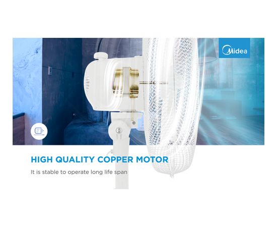 Midea Stand fan, 40cm, 40W,  3 speeds, mechanical, noise level: 55-65 dB, Oscillation  80°, Tilting +16° -8°, Adjustable height 120cm,