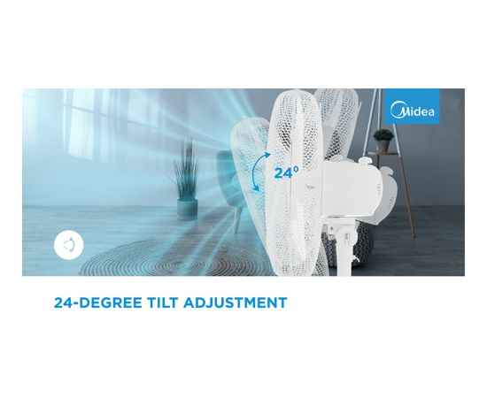 Midea Stand fan, 40cm, 40W,  3 speeds, mechanical, noise level: 55-65 dB, Oscillation  80°, Tilting +16° -8°, Adjustable height 120cm,