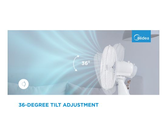 Midea Stand fan, 40cm, 40W,  3 speeds, mechanical, noise level: 55-65 dB, Oscillation  80°, Tilting +16° -8°, Adjustable height 120cm,