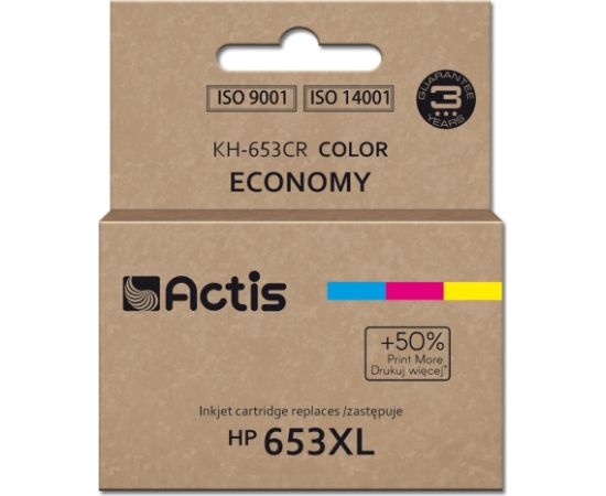 Actis KH-653CR printer ink, replacement HP 653XL 3YM74AE; Premium; 18ml; 300 pages; colour