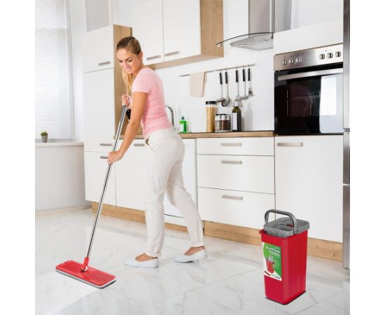 Greenblue Flat Mop + Bucket + Telescopic Pole + 2 x Microfibre Pad 5.7L Floor Cleaning XXL Set Rotating Head