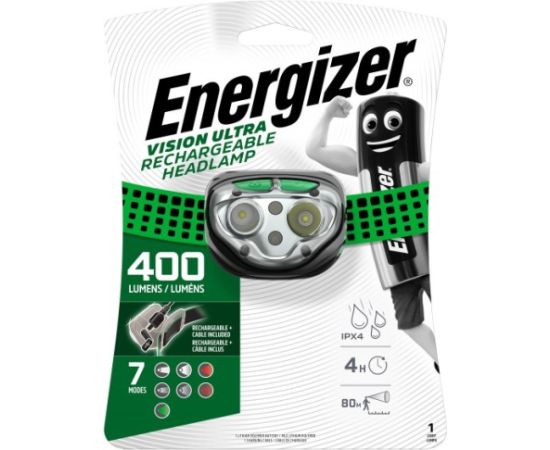 Energizer Headlight Vision Ultra Rechargeable 400 LM, USB charging, 3 light colours