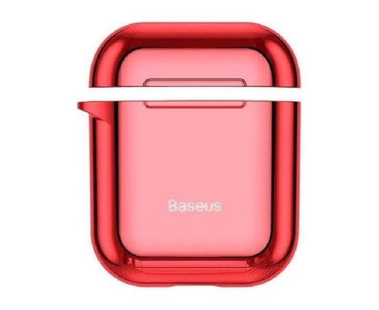 Baseus Metallic Shining Ultra-thin Silicone Protector Case with Hook for Airpods 1 / 2  Red