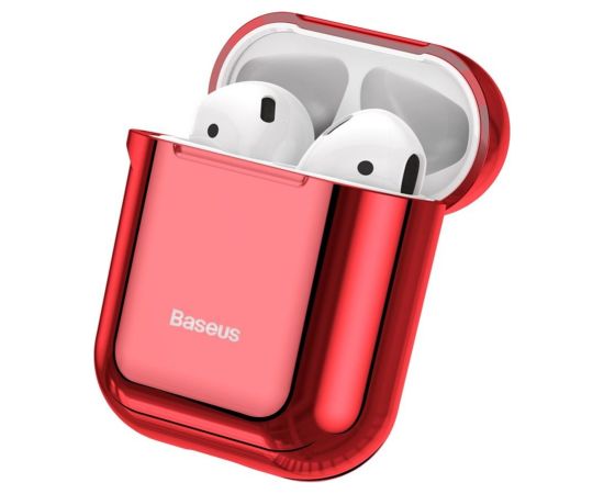 Baseus Metallic Shining Ultra-thin Silicone Protector Case with Hook for Airpods 1 / 2  Red