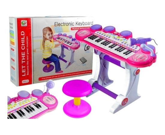 Bērnu klavieres ar mikrofonu un krēslu, rozā