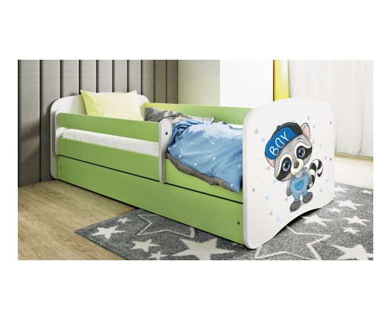 Bērnu gulta Babydreams - Jenots, zaļa, 180x80, ar atvilktni