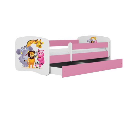 Gulta Babydreams - Zoo, rozā, 180x80, ar atvilktni