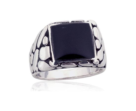 Серебряное кольцо #2101864(POx-Bk)_ON, Серебро 925°, оксид (покрытие), Оникс, Размер: 20.5, 13.5 гр.