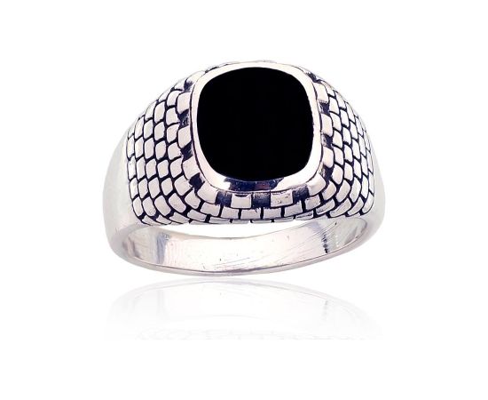 Серебряное кольцо #2101863(POx-Bk)_ON, Серебро 925°, оксид (покрытие), Оникс, Размер: 21, 9.5 гр.