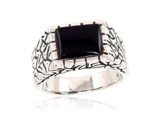 Серебряное кольцо #2101366(POx-Bk)_ON, Серебро 925°, оксид (покрытие), Оникс, Размер: 20.5, 10.6 гр.