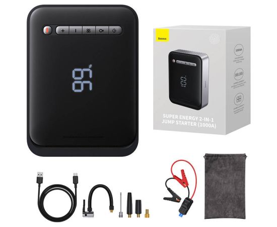 Powerbank / Starter + Compressor 2in1 Baseus Super Energy Car Jump Starter, 8000mAh, 1000A USB (black) Зарядные устройства и стартеры