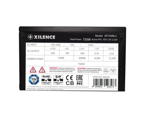 Power Supply XILENCE 750 Watts Efficiency 80 PLUS PFC Active XN430
