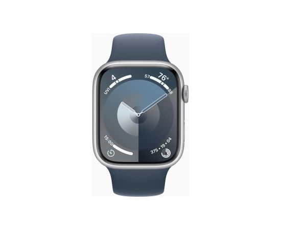 Apple Watch Series 9 GPS 45mm Silver Aluminium Case with Storm Blue Sport Band - M/L