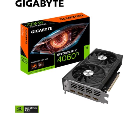 Graphics Card GIGABYTE NVIDIA GeForce RTX 4060 Ti 16 GB GDDR6 128 bit PCIE 4.0 16x GPU 2565 MHz 2xHDMI 2xDisplayPort GV-N406TWF2OC-16GD