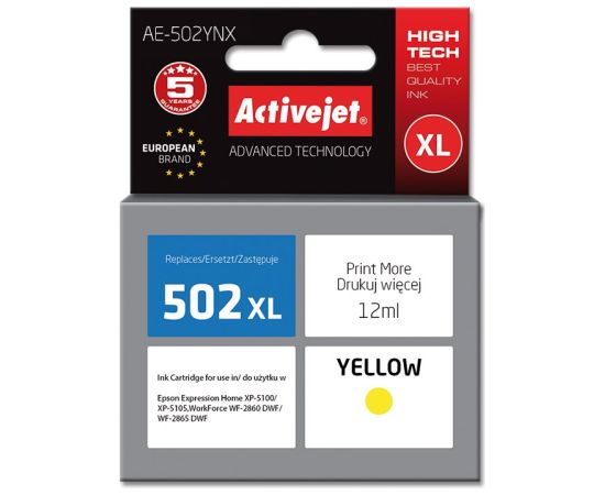 Activejet AE-502YNX ink (replacement for Epson 502XL W44010; Supreme; 12 ml; yellow)