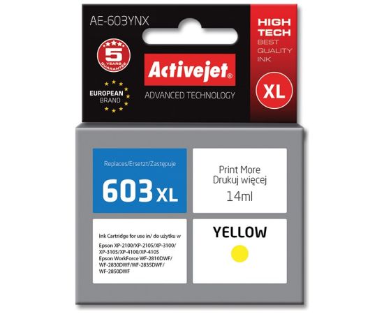 Activejet AE-603YNX ink (replacement for Epson 603XL T03A44; Supreme; 14 ml; yellow)