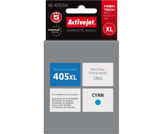 Activejet AE-405CNX ink (replacement for Epson 405XL C13T05H24010; Supreme; 18ml; cyan)