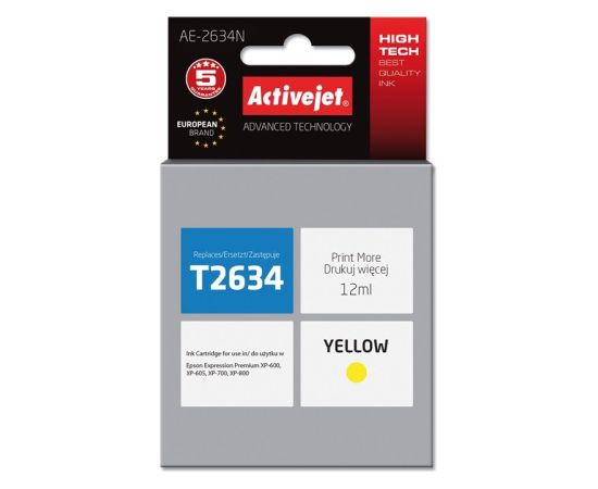 Activejet AE-2634N ink (replacement for Epson 26 T2634; Supreme; 12 ml; yellow)