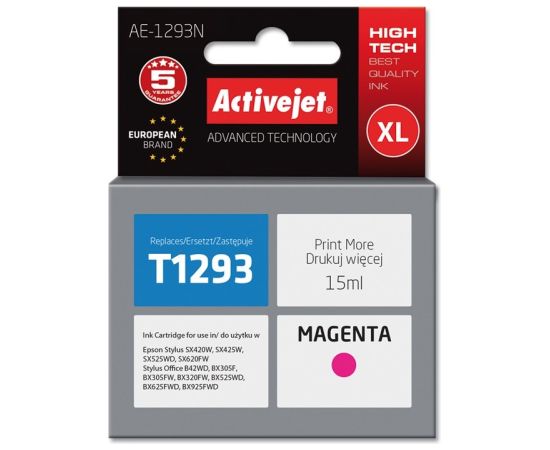 Activejet AE-1293N ink for Epson printer, Epson T1293 replacement; Supreme; 15 ml; magenta