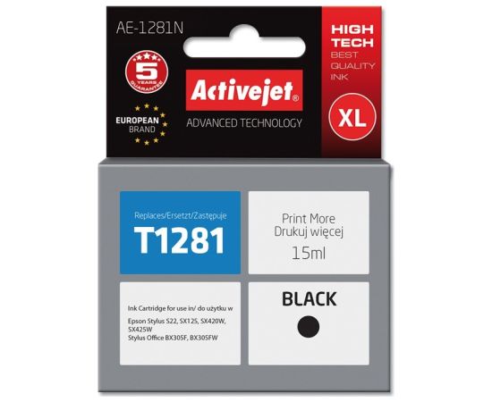 Activejet AE-1281N ink (replacement for Epson T1281; Supreme; 15 ml; black)