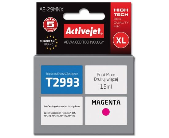Activejet AE-29MNX ink for Epson printer, Epson 29XL T2993 replacement; Supreme; 15 ml; magenta