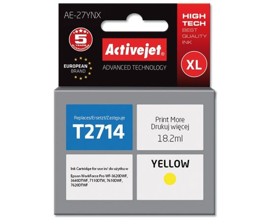 Activejet AE-27YNX ink (replacement for Epson 27XL T2714; Supreme; 18 ml; yellow)