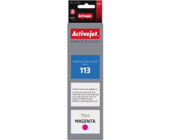 Activejet AE-113M ink (replacement for Epson 113 C13T06B340; Supreme; 70 ml; magenta)