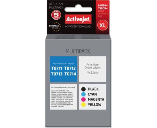 Activejet AEB-715N ink (replacement for Epson T0715; Supreme; 4 x 15 ml; black, magenta, cyan, yellow)