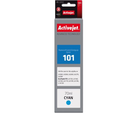 Activejet Ink AAE-101C Ink Bottle for Epson Printer, Replacement Epson 101; Supreme; 70 ml; cyan