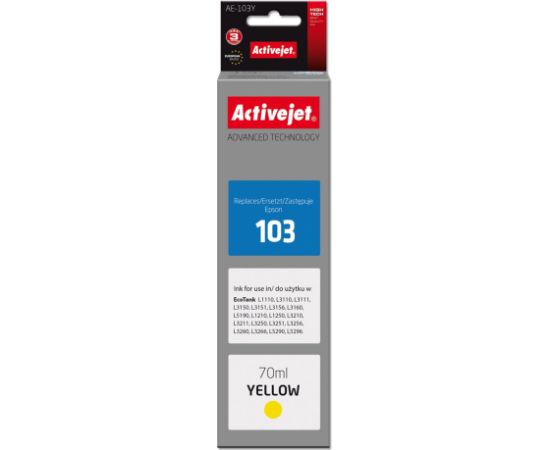 Activejet AE-103Y ink (replacement Epson 103 C13T00S44A; Supreme; 70 ml; yellow)