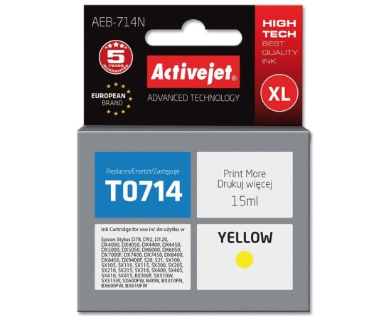 Activejet AEB-714 ink (replacement for Epson T0714, T0894; Supreme; 15 ml; yellow)