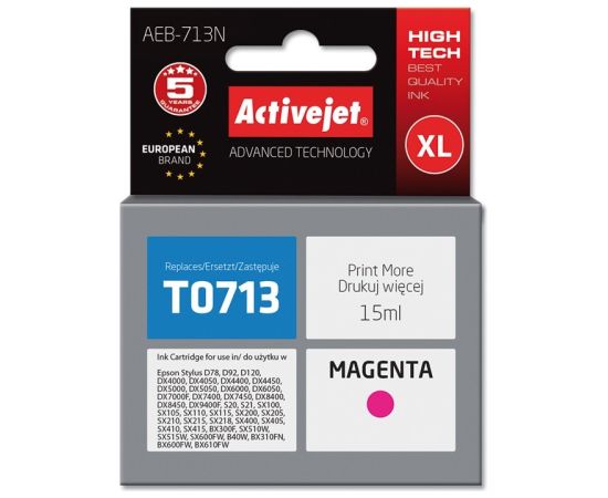 Activejet AEB-713N ink (replacement for Epson T0713, T0893; Supreme; 15 ml; magenta)