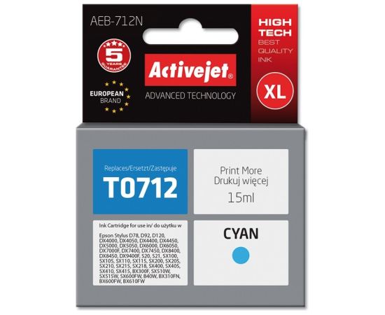 Activejet AEB-712N ink (replacement for Epson T0712, T0892; Supreme; 15 ml; cyan)