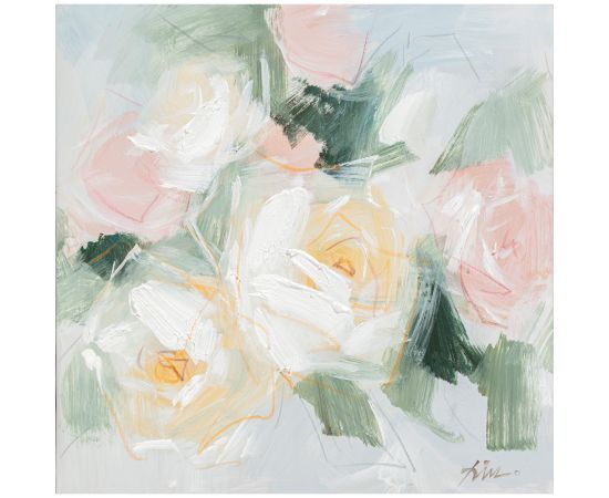 Масляная картина 100x100cm, пастельные цветы Gleznu / Spoguļu lampas