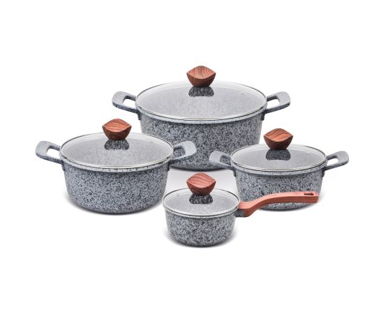 PROMIS Set of pots GRANITE, saucepan 16 cm, pots 20,24,28 brown handles