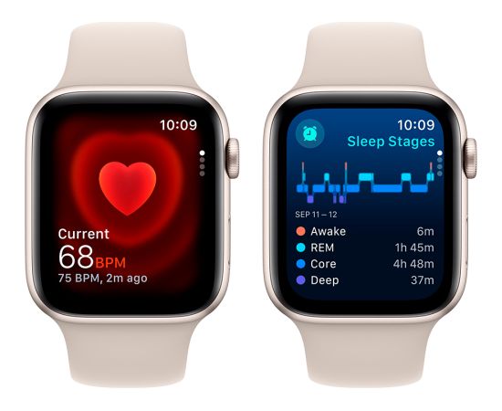 Apple Watch SE GPS 44mm Starlight Aluminium Case with Starlight Sport Band - M/L Smart-Watch Умные часы