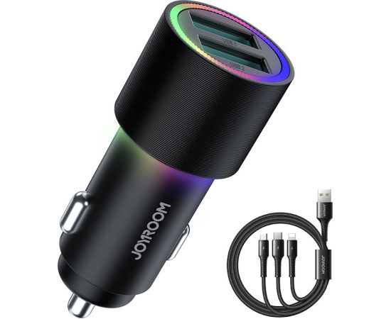 Joyroom JR-CL10 auto lādētājs 2 x USB | apgaismojums | 24W | kabelis 3in1 | 1,2 m melns