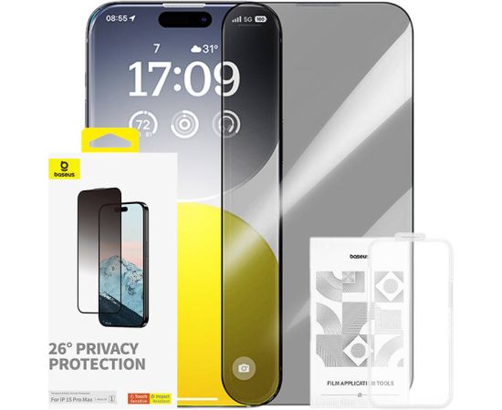 Privacy Protection Tempered Glass Baseus Diamond iPhone 15 Pro Max