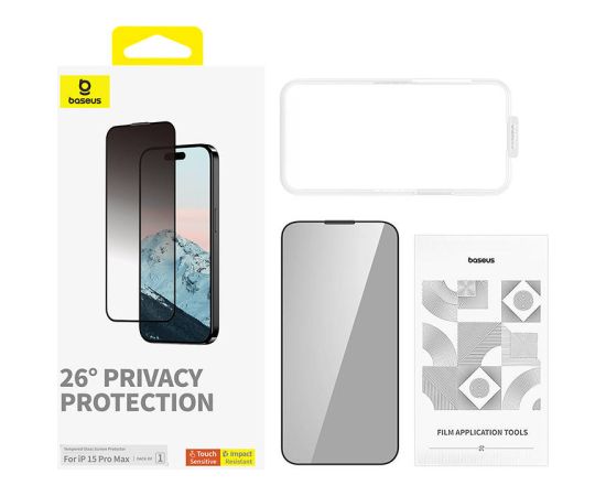 Privacy Protection Tempered Glass Baseus Diamond iPhone 15 Pro Max