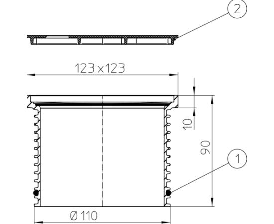 HL grīdas trapa augša bez restes 110mm / 90mm / 123x123mm