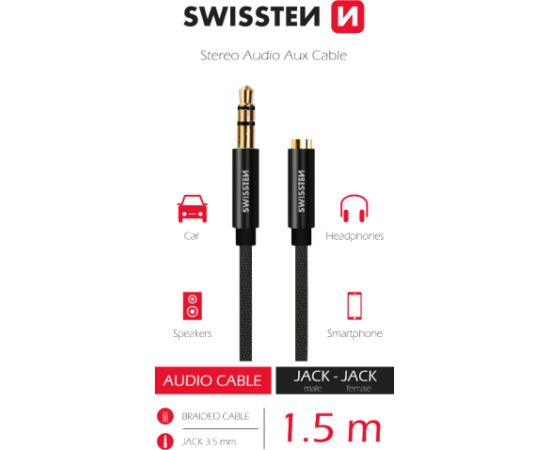 Swissten Textile Audio Kabelis 3,5 mm (male)  / 3,5 mm (female) / 1.5m