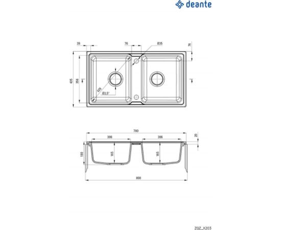 DEANTE 2-CHAMBER GRANITE SINK BLACK ZORBA