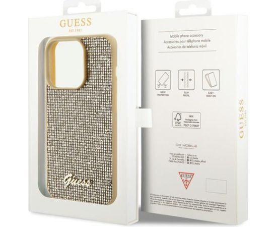 Guess PU Disco Script Metal Case Aizsargapvalks Priekš Apple iPhone 15 Pro Max