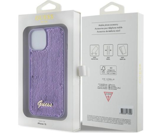 Guess HC Sequin Script Metal Case Защитный Чехол для Apple iPhone 15