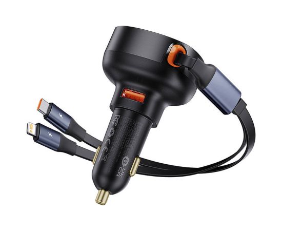 Car Charger Baseus Enjoyment USB with USB-C cable and Lightning  60W (black)